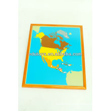 Montessori Material Toys - North America Puzzle Map With Beechwood FRAME